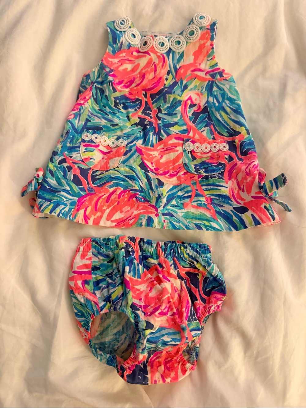 Lilly Pulitzer Girls Flamingo Floral Tank & Bloomers - Pink, Teal, Blue